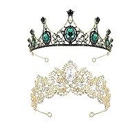 TOCESS Green Vintage Crown and Tiara for Women, Princess Crown Queen Tiara Crystal Rhinestone Hair Accessories for Girls Bridal Bride, Wedding Prom Birthday Prom Costume Festival Party