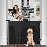 55 Inch Retractable Baby Gates for Doorways Retractable Dog Gate for Stairs, Indoor/Outdoor Mesh Baby Gate Retractable Pet Gate, Stair Gates for Kids or Pets Dog Gates for Doorways, Stairs, Black