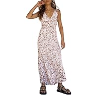 Women Backless Floral Maxi Dress Sleeveless Deep V Neck Patchwork Dress Y2k Aline Beach Vacation Sundress