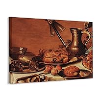 Kitchen Wall Art Pottery Crab Bread and Fruit Table Wall Art Gourmet Wall Art Canvas Art Poster Wall Art Picture Print Modern Family Bedroom Decor 16x20inch(40x51cm) Frame-Style