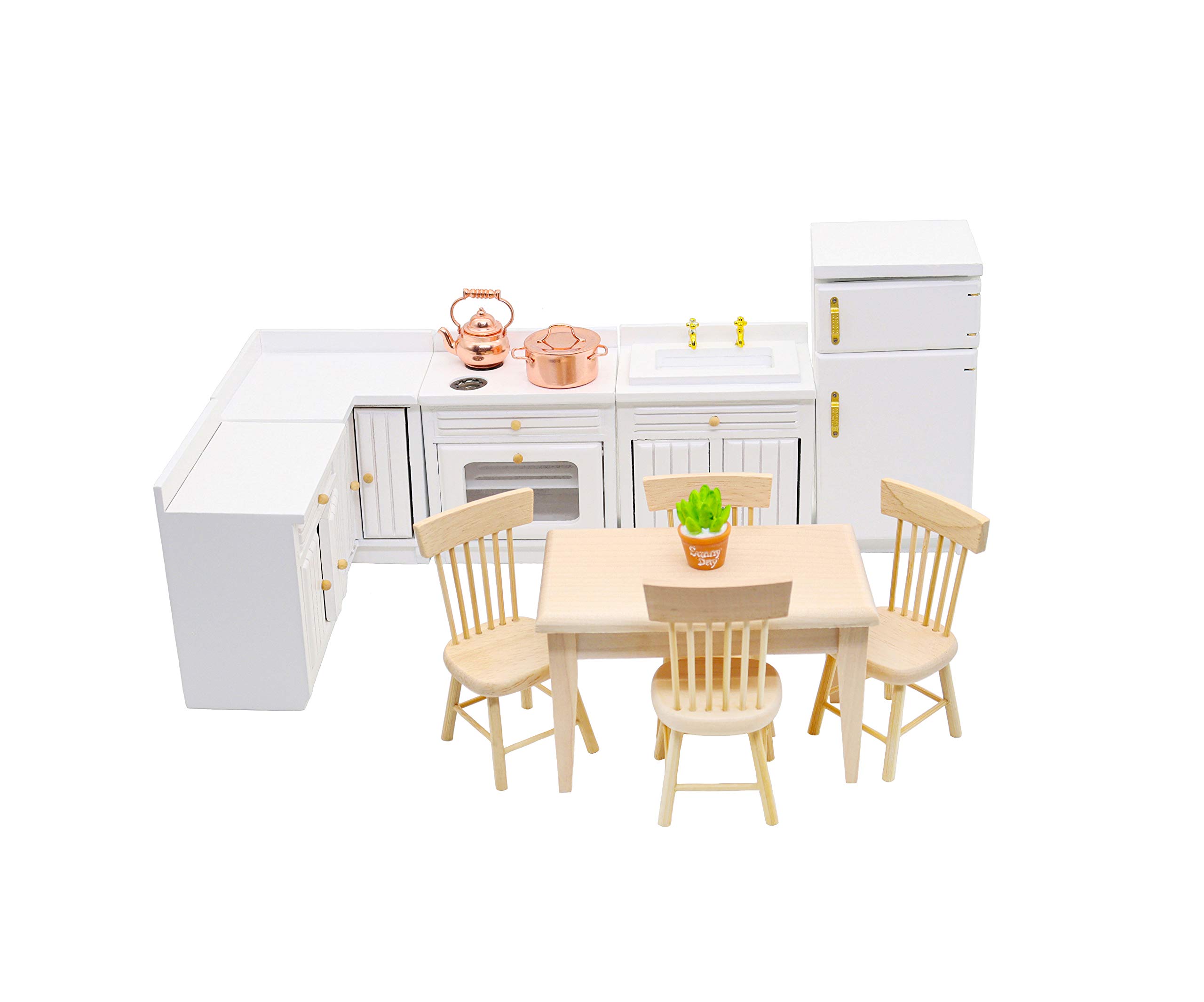 Hiawbon 1:12 Scale Mini Wooden Furniture Miniature Kitchen Furniture Set Mini House Accessories Furniture Model for Birthday Gifts