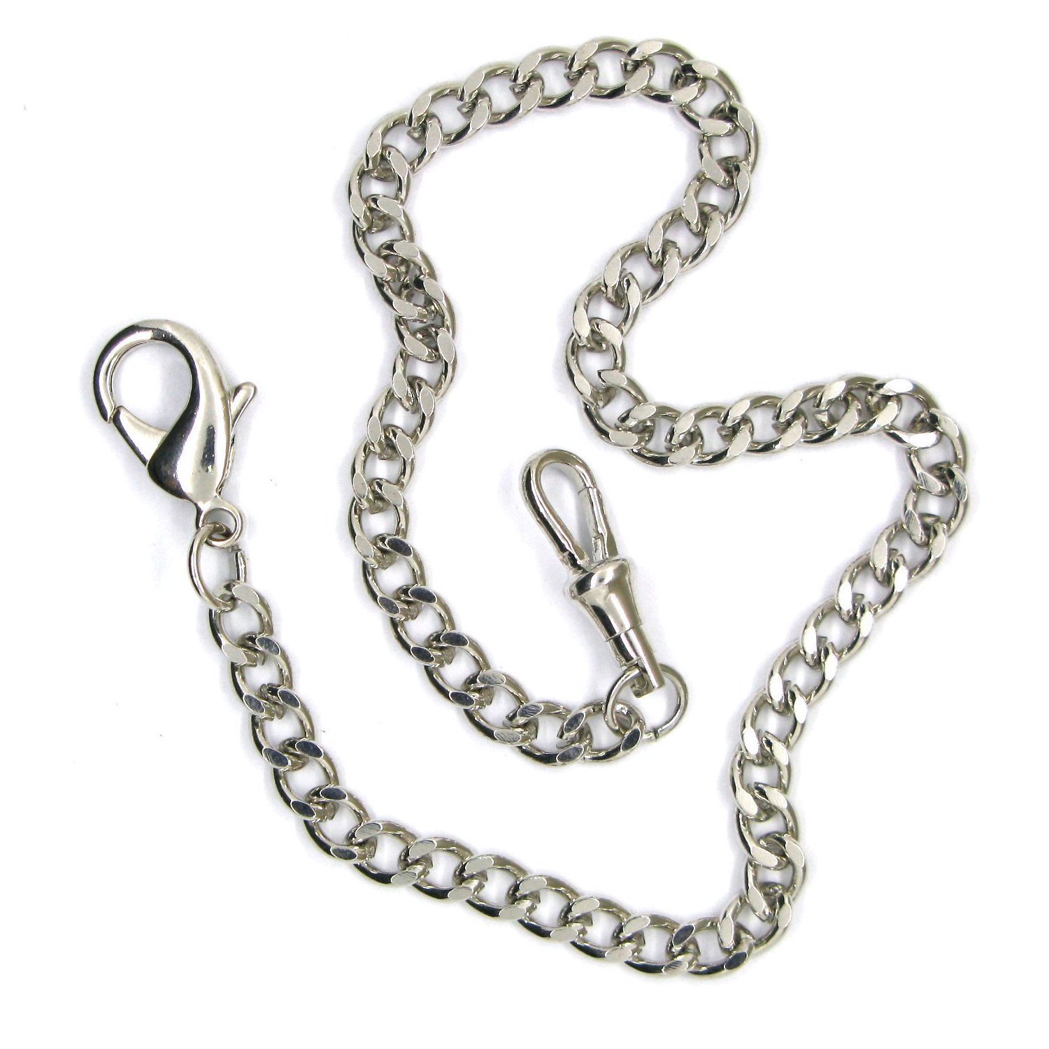 Pocket Watch Chain Albert Chain Silver Color Curb Link Chain with Lobster Clasp and Swivel Clasp FC05