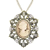 SHOP LC DELIVERING JOY Carved Cameo Star Pendant Crystal Necklace for Women Jewelry White 24'' Birthday Mothers Day Gifts for Mom, Iron Metal