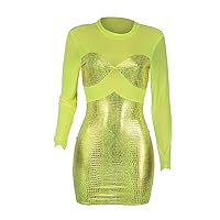 Women Sexy Dress for PartyMini Fashion Solid Color Netting Long Sleeve Hip High Waist Sexss Dress