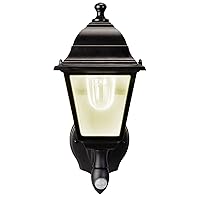 Maxsa 43319 Premium Battery-Powered Motion-Activated Decorative Outdoor Warm White LED Wall Sconce Lighting Fixture, Metal Housing, Black