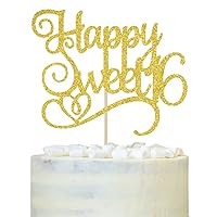 Happy Sweet 16 Cake Topper, Sweet 16 Birthday Decorations, Happy 16th Birthday Decorations for Girls/Boys Gold Glitter