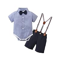 YALLET Baby Boys Clothes Gentleman Outfits Suits Infant Formal Dress Short Sleeve Romper + Suspender Shorts + Bowtie 3-6 Months