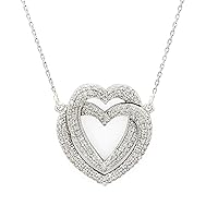 1 Carat Diamond Heart Pendant Necklace, 925 Sterling Silver Heart Necklace for Women and Girls, 18