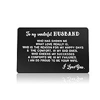Husband Gift from Wife Engraved Metal Card Gifts for Husband Anniversary Valentines Day Gifts for Him Men Thank You Husband Gifts Wedding Day Gift Inspirational Christmas Card for Husband from Wife