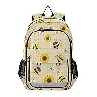 ALAZA Cute Bee Sunflower Buffalo Checkered Laptop Backpack Purse for Women Men Travel Bag Casual Daypack with Compartment & Multiple Pockets