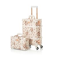 COTRUNKAGE Desinger Vintage Suitcase Set for Women, Floral Carry On Luggage with Wheels and Train Case, Beige, 2 Piece(13/20in), TSA-Approved