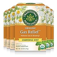 Traditional Medicinals Tea, Organic Gas Relief, Relieves Gas & Bloating, Chamomile Mint, 16 Count (Pack of 6)
