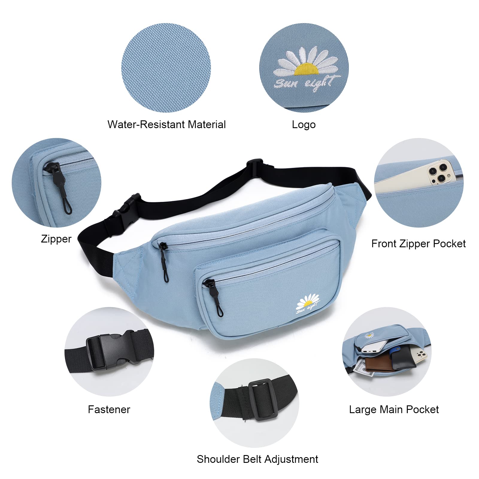 CaranY Festival Gear Fanny Pack for Men Women - Many Prints -Blue-Grey Crossbody Fanny Pack, Belt Bag with Adjustable Strap Cute Waist Bag for Festival Rave Hiking Running Cycling…