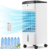 Evaporative Air Cooler, 3 In 1 Swamp Cooler with 6 Ice Packs, Remote, 12H Timer, Portable Evaporative Cooler with 70° Oscillation, 3 Speeds, 3 Modes, Cooling Fan for Bedroom, Living Room, Office