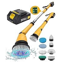 1200 RPM Battery Electric Spin Scrubber, Highly Powerful Cordless Cleaning Brush with Smart Display, Electric Tile Floor Scrubber with 8 Brushes, Battery Powered Shower Scrubber