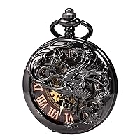 Antique Dragon Mechanical Skeleton Pocket Watch with Chain