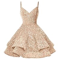 Sparkly Sequin Homecoming Dress for Teens 2024 V Neck Short Prom Dress Sweet 16 15 Formal Dress