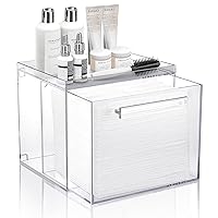 Disposable Facial Towel Storage Box Acrylic Towel Container Box Compatible with Clean Skin Club Clean Towel XL Wall-Mounted Makeup Organizer with Drawer for Face Towel (Excluding Facial Towels)