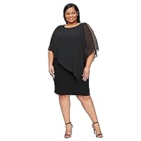 S.L. Fashions Women's Plus Size Short Sheath Caplet Gown with Asymmetric Overlay, Mother of The Bride Dress