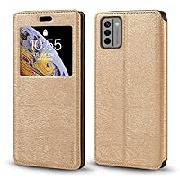 for Nokia G310 5G Case, Wood Grain Leather Case with Card Holder and Window, Magnetic Flip Cover for Nokia G310 5G (6.52”) Gold