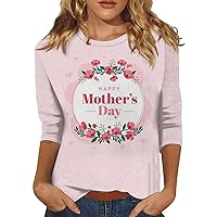 Mother's Day Clothes,Mother's Day Shirt for Women 3/4 Sleeve Round Neck Funny Print Tops Casual Lightweight Mom Gift Blouse Mimi Shirt