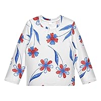 4th of July Boys' Rash Guard Shirts American Liberty Flower Swim Shirt 3-12T