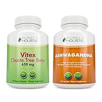 Purely Holistic Vitex Chasteberry 650mg + Organic Ashwagandha 1300mg Bundle - 300 Vegan Capsules