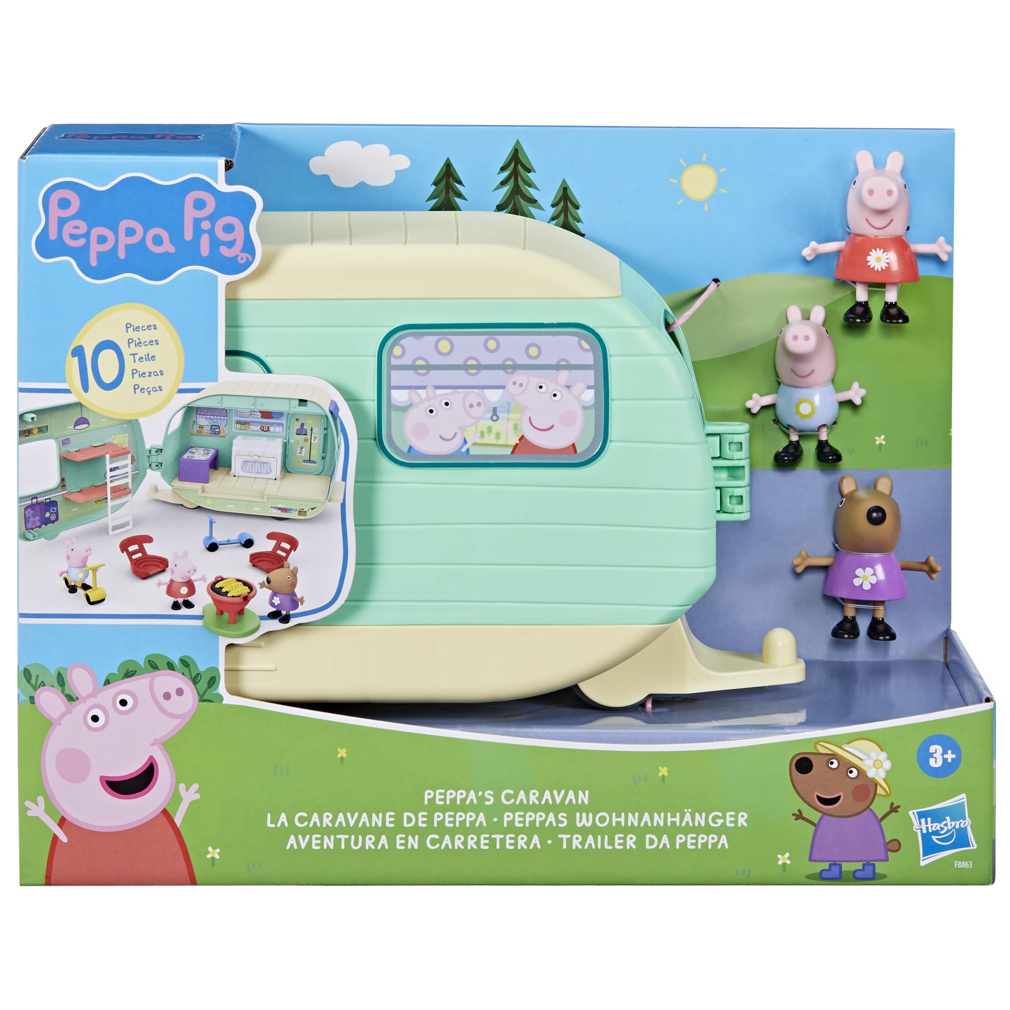 PEPPA PIG Caravan Playset with 3 Figures and 6 Accessories, Preschool Toys for 3 Year Old Girls and Boys and Up