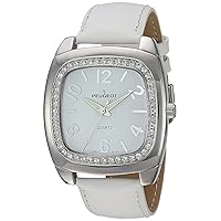 Peugeot Women's 'Swarovski Crystal Bezel' Quartz Metal and Leather Dress Watch, Color:White (Model: 310WT)