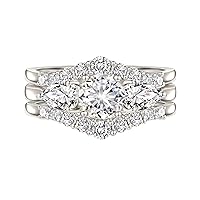 Wuziwen 1 Carat Wedding Ring Set for Women 3Pcs Engagement Rings CZ 925 Sterling Silver Size 5-10