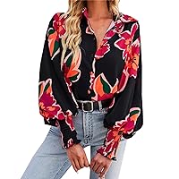 Blouses for Women Button Down Printed Long Sleeve Shirt Dressy Casual Tops