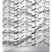 Soimoi Cotton Cambric Fabric Web,Spider & Bat Halloween Printed Craft Fabric by The Yard 42 Inch Wide