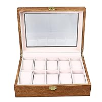 10 Slot Watch Box, Wooden Watch Case, Men & Women Jewelry Display Case Watch Holder Watch Storage Boxes with Removable Pillows, Clear Lid and Soft Lining for Bracelet Necklace