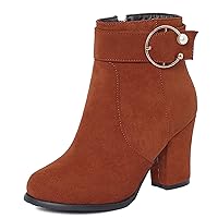 Simple Chunky Heel Ankle Boots with Zipper and Solid Color for Women