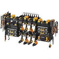 CCCEI Black Large Tools Organizer Wall Mount Charging Station, 39 Inch Long Power Tool Battery Storage Rack with 10FT Power Strip. 8 Drill Holder, Garage Utility Shelves. Pegboard Hanging Extension.