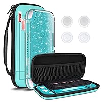 DLseego Carrying Case for Switch lite, Newest Design Portable Travel Carrying Case 4 in 1 Accessories Kit with 1 Pcs Glitter case, 2 Pcs Screen Protectors and 4 PcsThumb Grips Caps -- Green