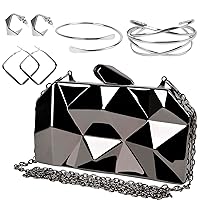 QZUnique Lattice Metal Handbag Geometric Evening Bag Abstract Stone Cut Chain Clutch Purse for Women