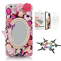 STENES Bling Case Compatible with iPhone 7 / iPhone 8 - Stylish - 3D Handmade [Sparkle Series] Girls Mirror Butterfly Cosmetics Flowers Design Cover with Screen Protector [2 Pack] - Red