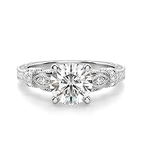 Siyaa Gems 3 CT Round Diamond Moissanite Engagement Ring Wedding Ring Eternity Band Vintage Solitaire Halo Hidden Prong Setting Silver Jewelry Anniversary Promise Rings Gift