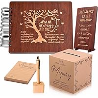 Wooden Funeral Guest Book Set for Memorial Service Celebration of Life Party Decorations in Loving Memory Guest Register Book with Pen& Stand, Included Table Sign,Share a Memory Cards and Box-Tree