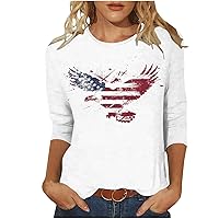 4th of July Bald Eagle Shirts Women Stars Stripes Flag Tops Summer Casual Crewneck Patriotic Pullover Blouses