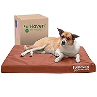 Furhaven Water-Resistant Cooling Gel Dog Bed for Large/Medium Dogs w/ Removable Washable Cover, For Dogs Up to 55 lbs - Indoor/Outdoor Logo Print Oxford Polycanvas Mattress - Chestnut, Large