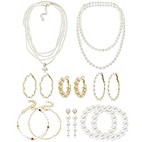 Gold Chain Bracelets Sets and 3 Pcs Gold Chain Necklace 6Pair Earrings 10 Pcs Rings for Women Girls