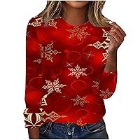 Casual Women's Clothes for Christmas Cute Snowflakes Print Blouse Tops Long Sleeve Baggy Holiday Pullover Sweatshirts
