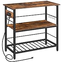 Kitchen Island with Storage, Kitchen Island Table with Power Outlet, 3 Tier Coffee Station and Microwave Stand, for Home, Kitchen and Dining Room, Rustic Brown BF021ZD01