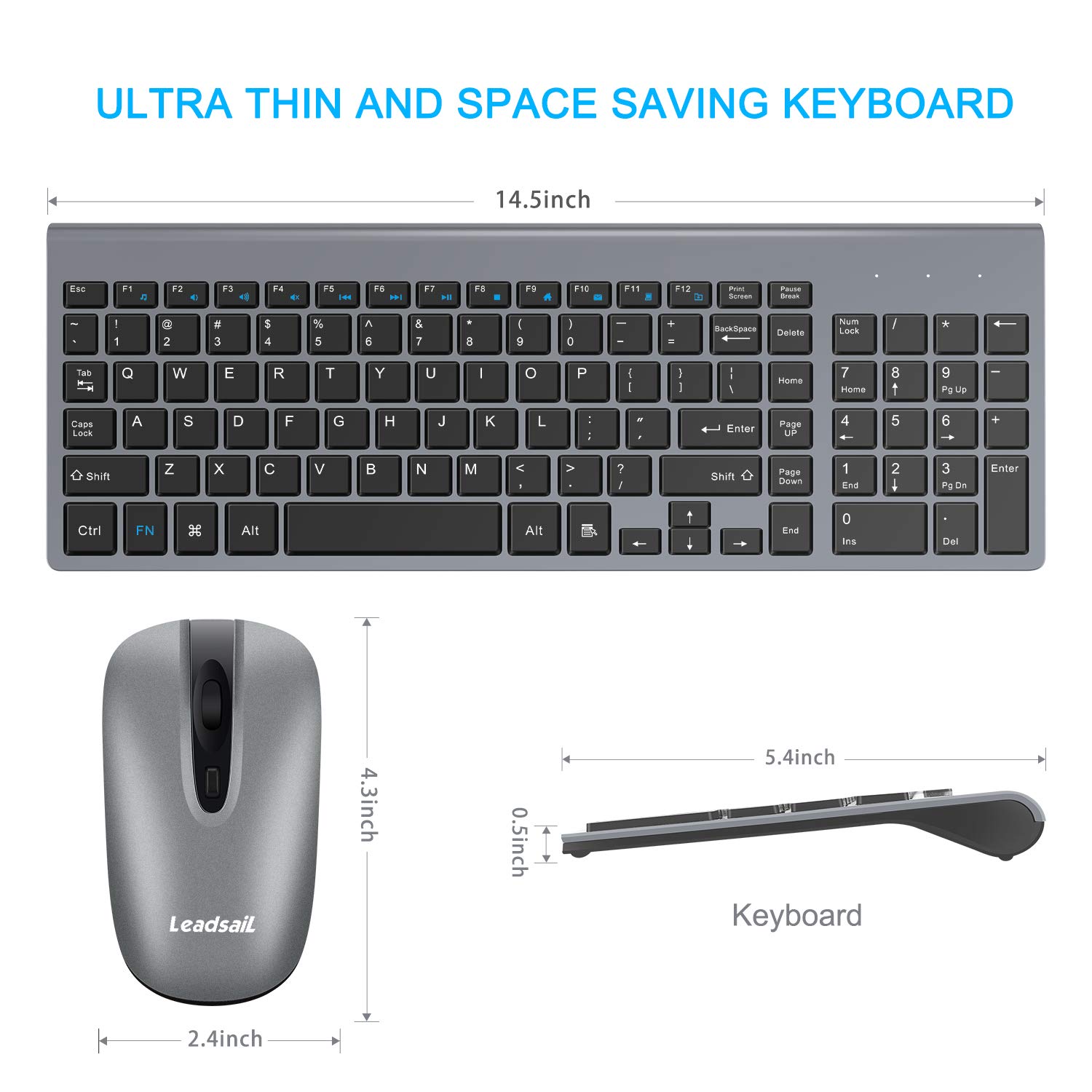 LeadsaiL Wireless Keyboard and Mouse Combo, Wireless USB Mouse and Computer Keyboard Set, Compact and Silent for Windows Laptop, Desktop, PC