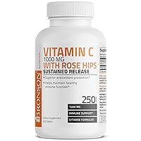 Bronson Vitamin C 1000 mg with Rose HIPS Sustained Release, 250 Tablets
