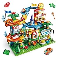 Building Blocks Marble Run, Educational Compatible Blocks Models with 4 Cars, Learning Car Track Contruction Toys Set, Great Gifts for Kids 3 Years and up（213Pcs）