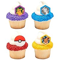DecoPac Pokémon I Choose You Rings, Cupcake Decorations With Pikachu, Eevee, Mew, and Poké Ball, Multicolored Food Safe Cake Toppers – 24 Pack