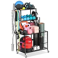 Weight Rack Home Gym Storage, Yoga Mat Storage Rack Workout Equipment Storage Rack for Dumbbells Kettlebell Resistance Band, Exercise Equipment Gym Rack Organizer with Wheel and Levelling Feet